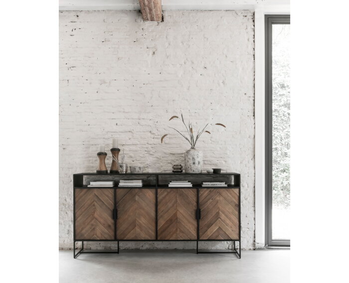 Dresser Criss Cross No.2, 4 doors, open rack,100x200x40 cm, mixed wood