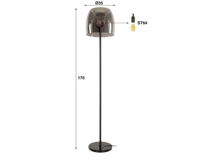 Vloerlamp 1L drift glass - Smoke grey glas