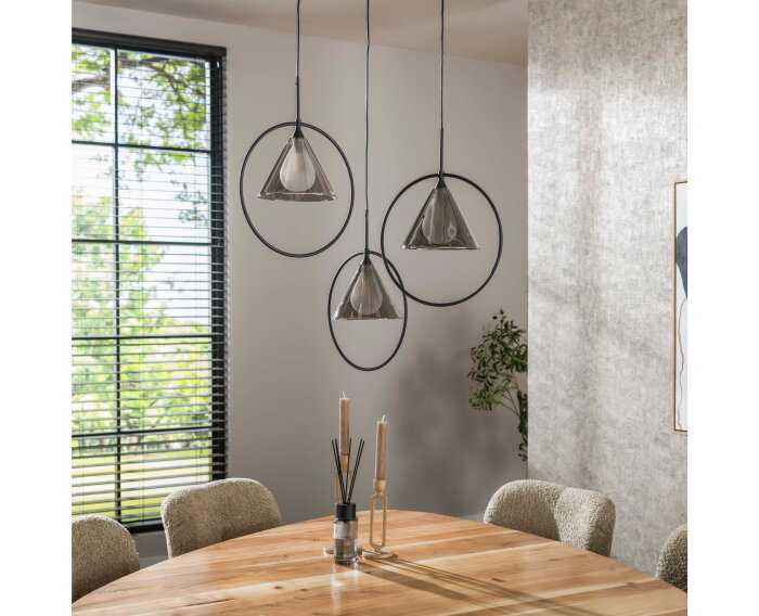 Hanglamp 3L ring getrapt tapse kap (G9) - Smoke grey glas
