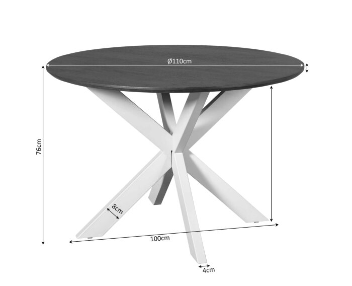 Eettafel Madison Brown | 110 cm | Poot Black