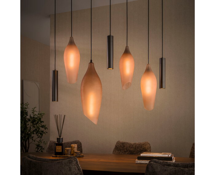 Hanglamp Cocoon Pendel 7 Lampen - Frosted - Hotel chique design - 105x30x150 cm