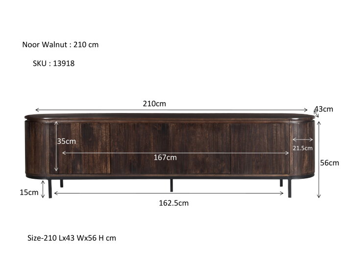 Tv-meubel Noor 210cm Mangohout - Walnut | Livingfurn