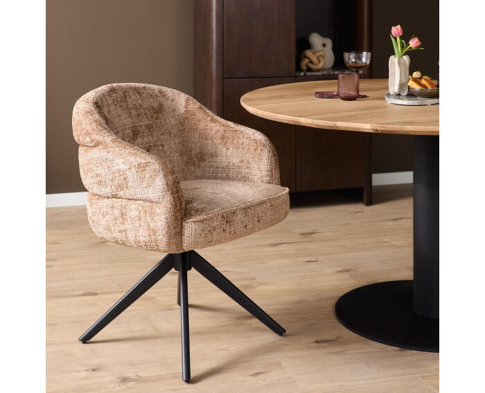 Eetkamerstoel Bella | Cinnamon | Poot Black | Met armleuning
