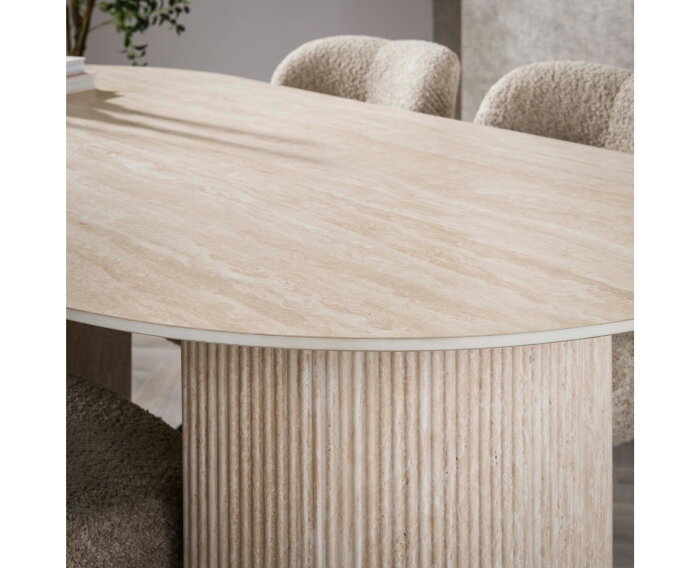 Eettafel Arch travertin keramiek ovaal 180x90 cm  - Beige - Japandi