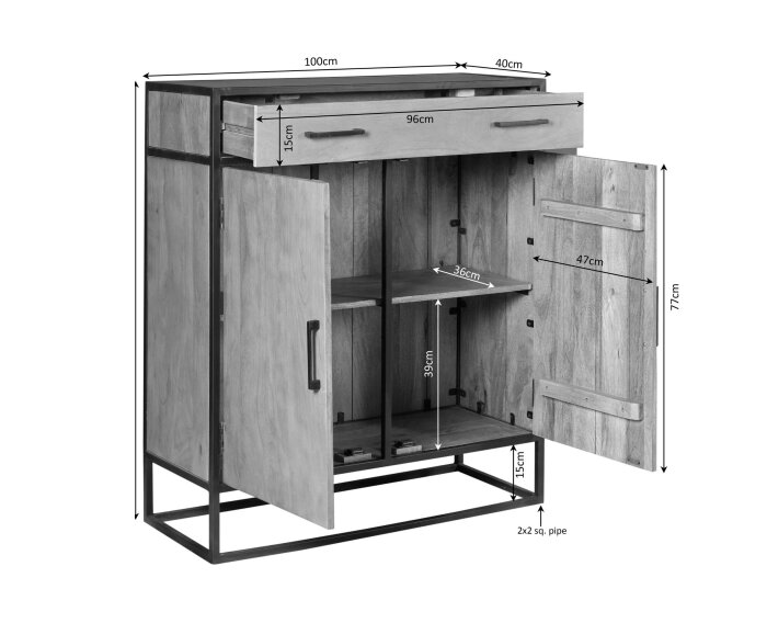 Kabinet kast Denver | Mangohout en staal | 100 cm