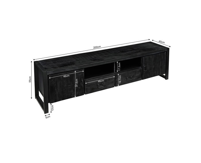 Tv meubel Boaz Black 200 cm | Twee deuren en twee lades