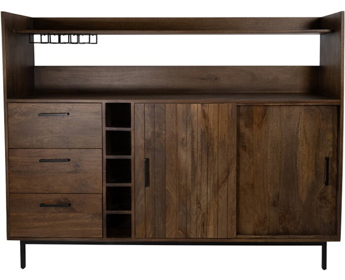 Barkast 160 met 2 schuifdeuren en 3 lades, Mango Brown Walnut - Vrystaat Collection