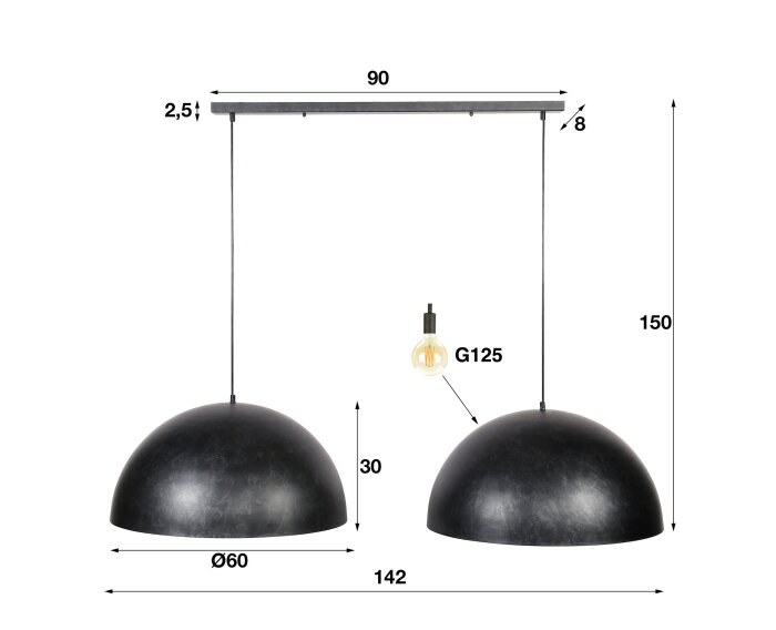 Hanglamp Dome 2 lampen &Oslash;60 cm - Charcoal