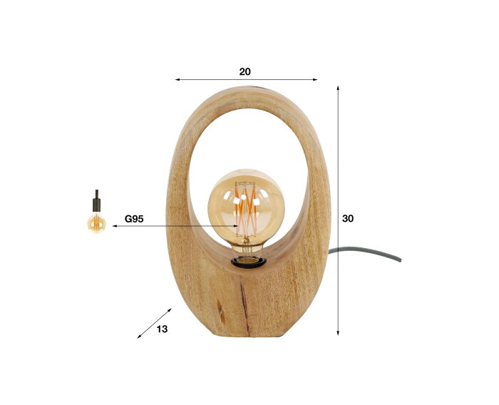 Tafellamp 1L Arch wood - Massief mango naturel