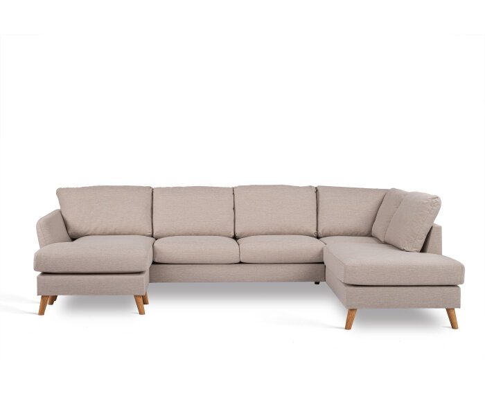 U-bank Lexington Rechts By-Olaf – Stof Inari 22 Beige – Eiken Poten – Royale Hoekbank – 310 x 196 cm