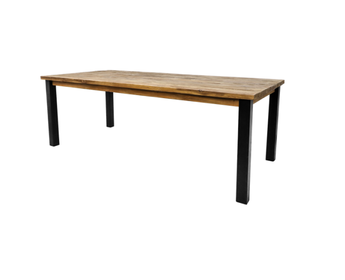 Eettafel Atlanta - 180x90x78 - Naturel/zwart - Rustiek oud teak/metaal