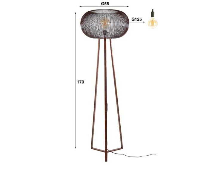 Vloerlamp 3-poot copper twist - Zwart nikkel