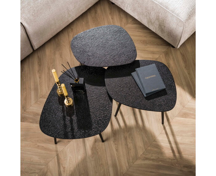 Salontafel Ontario set van 3 vierhoekig metallic - zwart