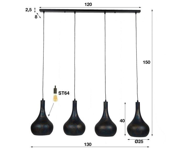 Hanglamp Punch 4 Lampen | Ray-Zwart