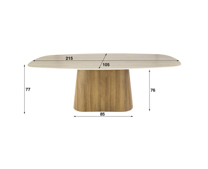 Eettafel Travertin keramiek 3d Deens ovaal 215x105 cm - Houten kolompoot