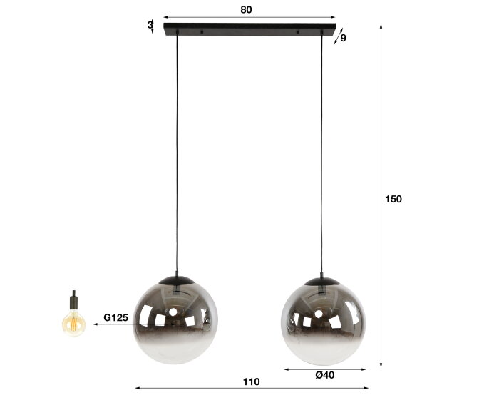 Hanglamp bubble shaded XL 2 lampen - zwart