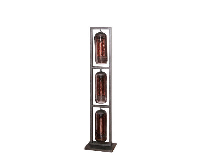 Vloerlamp 3L tower smoke glas -  geperforeerd staal - Artic zwart