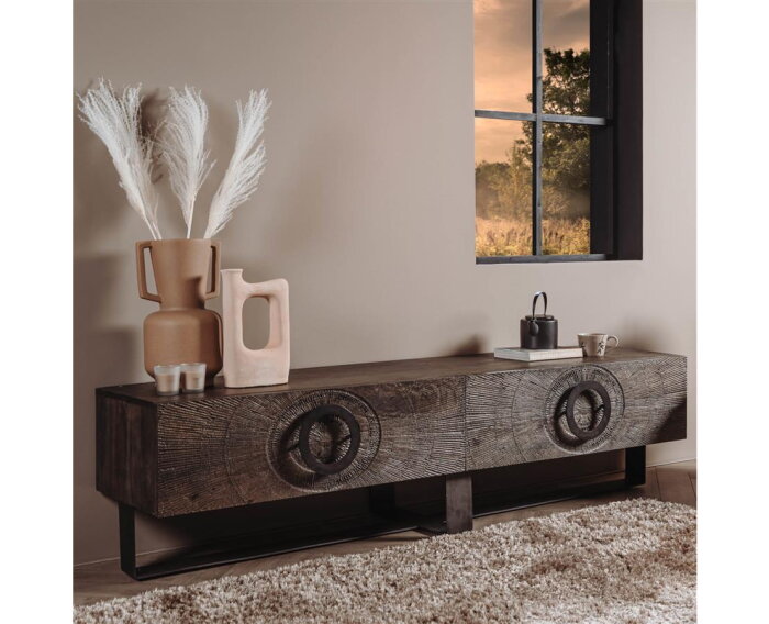 Tv meubel Padua mangohout houtsnijwerk 200 cm