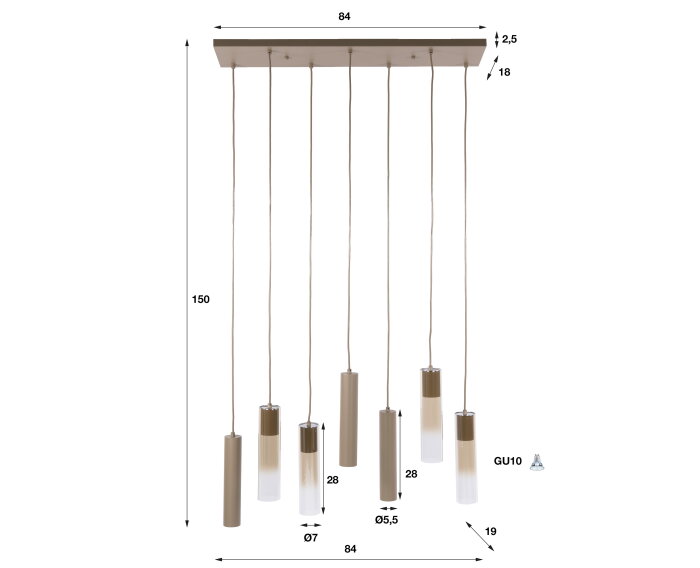 Hanglamp Lungo 4+3L - Beige