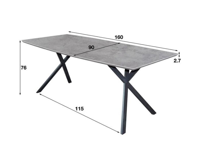 Eettafel betonlook 3D ovaal 160 cm - Grijs