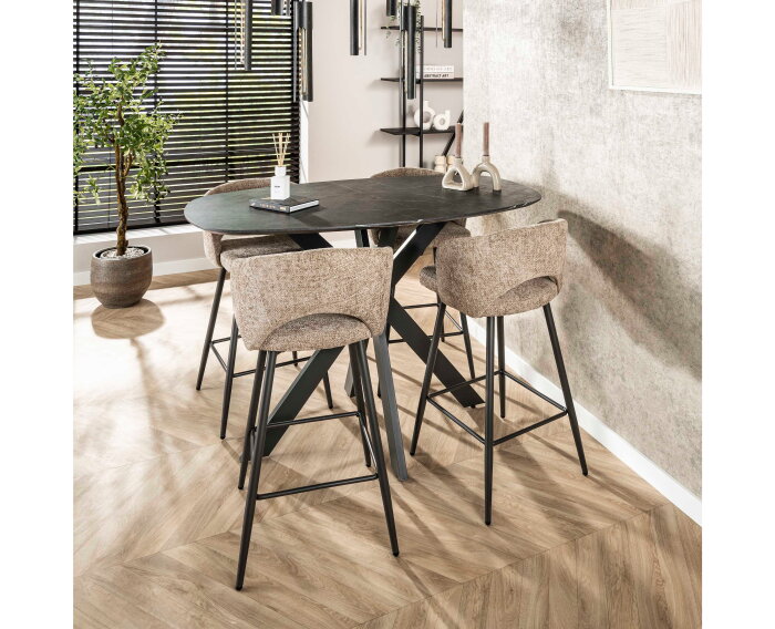Bartafel Marquina deens ovaal met spinpoot 140x80 cm - Marmerlook