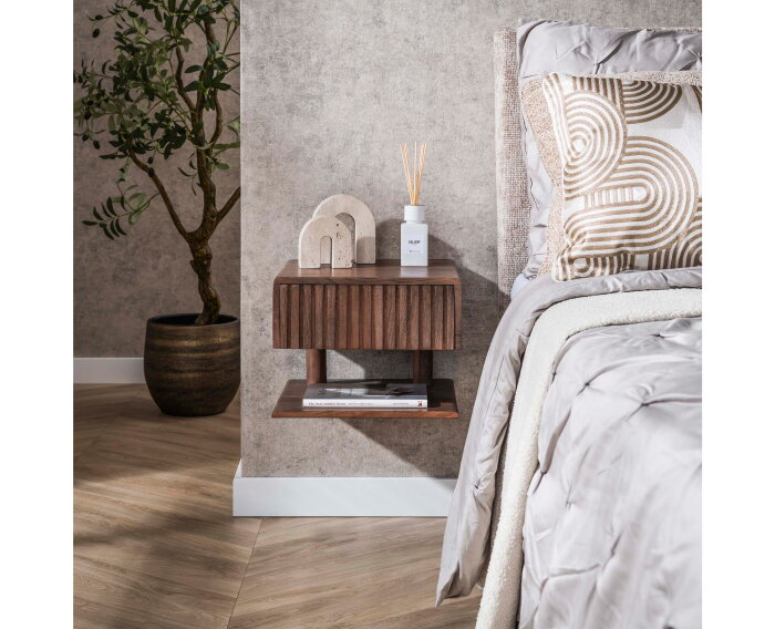 Nachtkastje 1L shelve Carve - Massief acacia drift brown