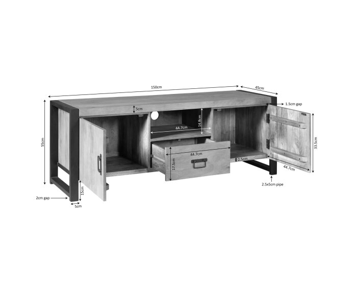 Tv-meubel Britt 150 cm mango metaal - Naturel | Meubelplaats