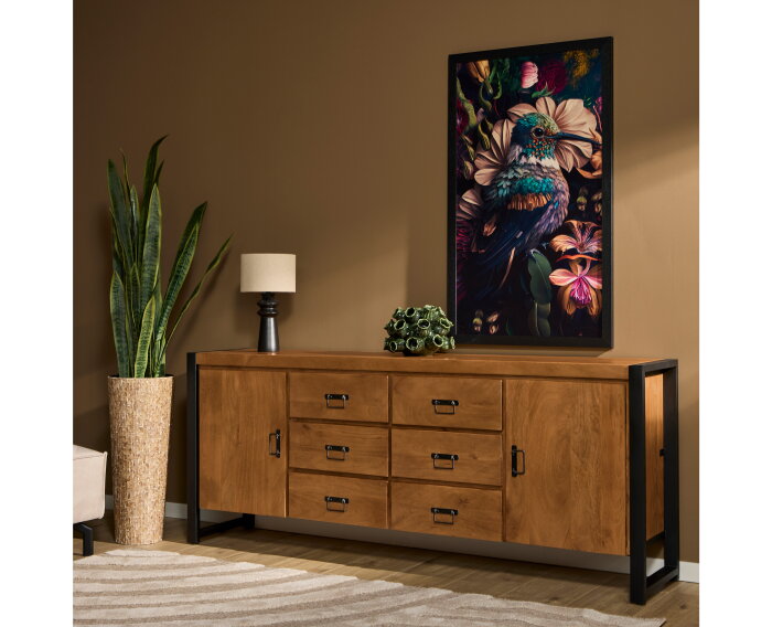Dressoir Boaz 200 cm mango metaal - Naturel | Meubelplaats
