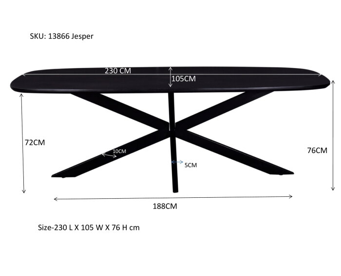 Eettafel Jesper Deens ovaal 230cm | Zwart
