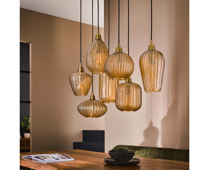 Hanglamp Mumbai Mix 7 lampen Glas - Amberkleurig