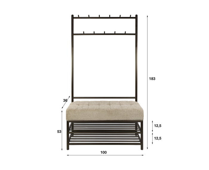 Garderobebank Luno 100x39x183 cm - Poedercoat drift brown