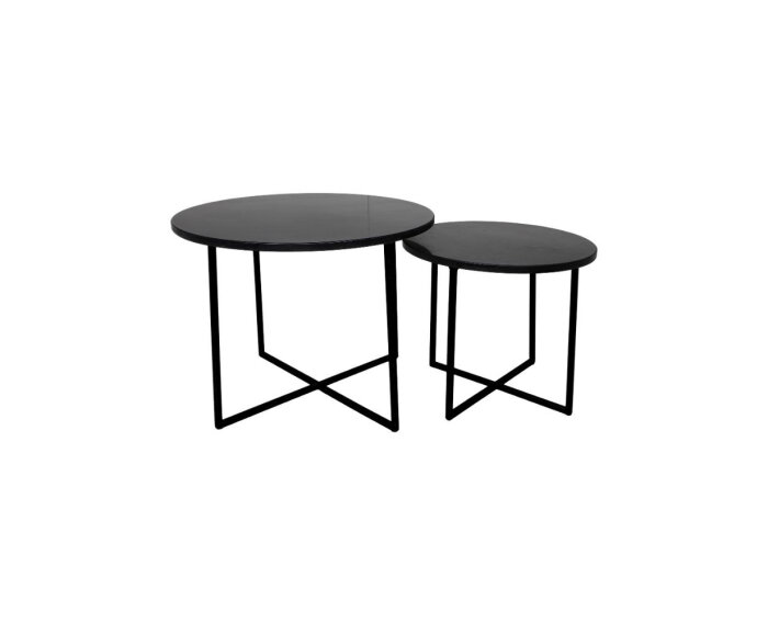 Ronde Salontafel - ø61x45/ø46x39 - zwart marmer - set van 2