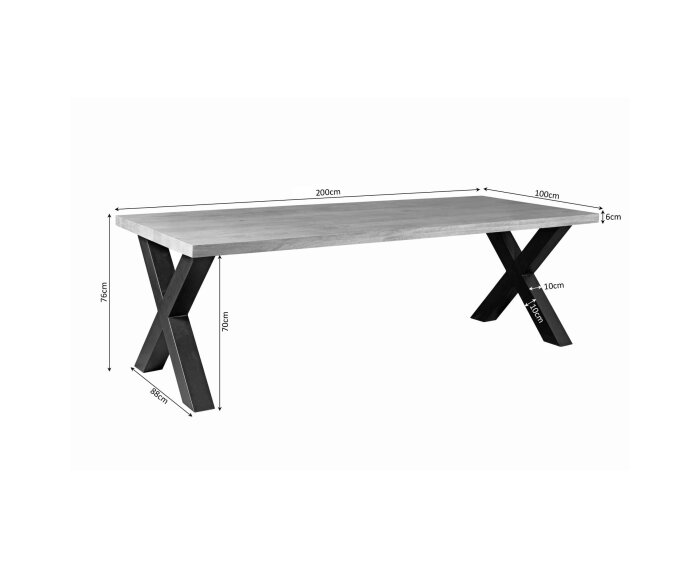 Eetkamertafel Denver | Rechthoek X-poot | 200 cm