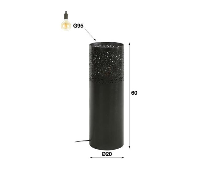 Vloerlamp Ø20 cilinder 60cm - Zwart nikkel