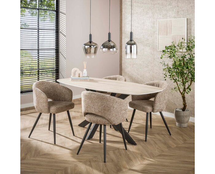 Eettafel Romano Deens ovaal travertin keramiek 180 cm - Beige