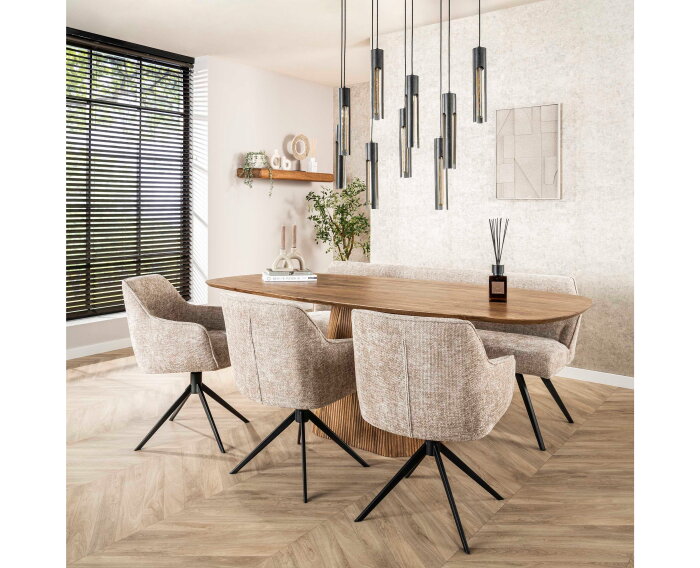 Eettafel Wave Deens ovaal Centrale poot mangohout 215x105 cm - Zandkleur