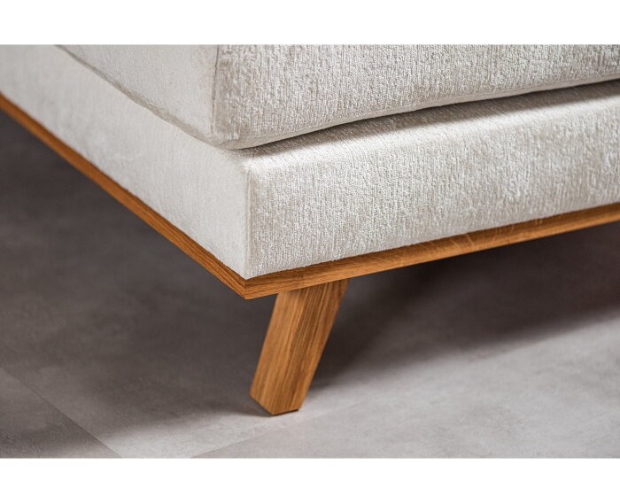 Hoekbank Avelon Rechts By-Olaf – Stof Loris Champagne – Houten Poten – 3-zits met hoek links – 292 x 202 cm