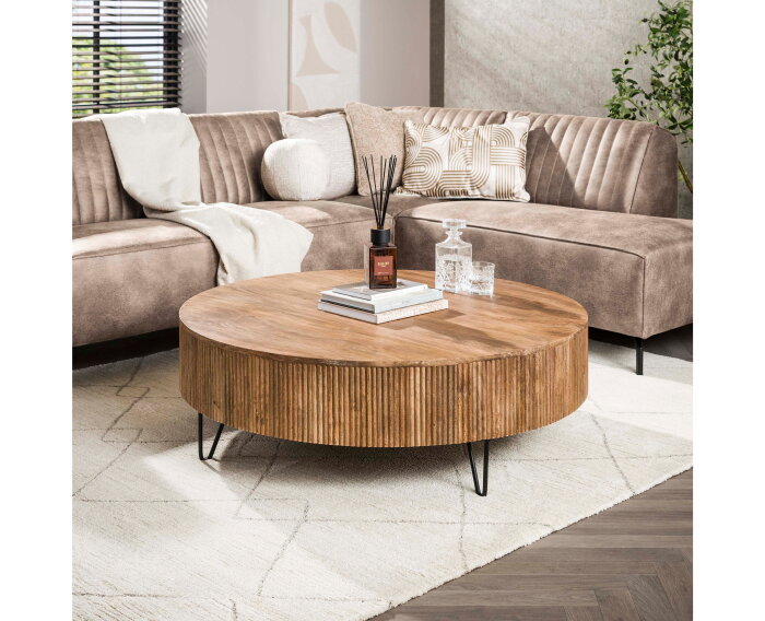 Salontafel Wave rond mangohout &Oslash;120 cm - zandkleur