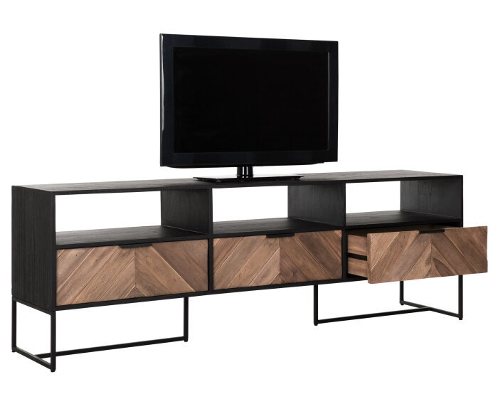 TV stand Criss Cross large, 3 drawers, 3 open racks,60x180x40 cm, mixed wood