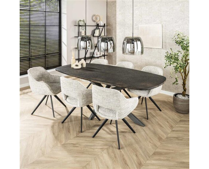 Eetkamertafel 215cm deens ovaal metallic - Grijs
