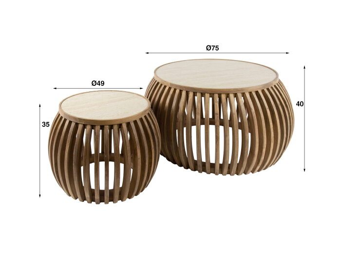 Salontafel Nuovo Curve set van 2 travertin keramiek - Beige