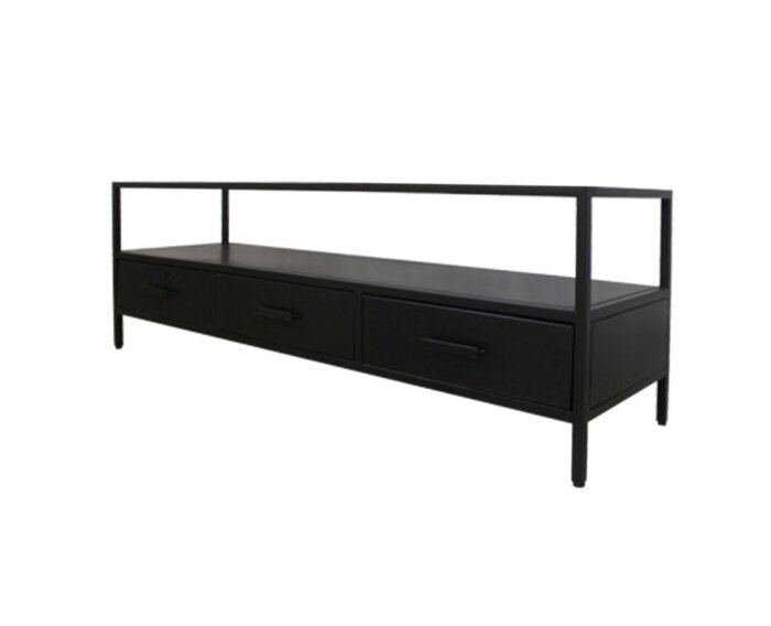 Tv meubel zwart staal 150cm | 3 lades