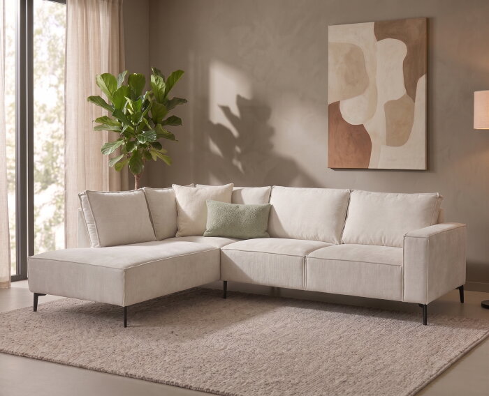 Hoekbank Valenzo Licht Beige - Memphis 4 &ndash; Ottomane links &ndash; 265x210 cm