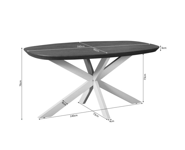 Eettafel Madison Brown | 160 cm | Deens Ovaal | Poot Black