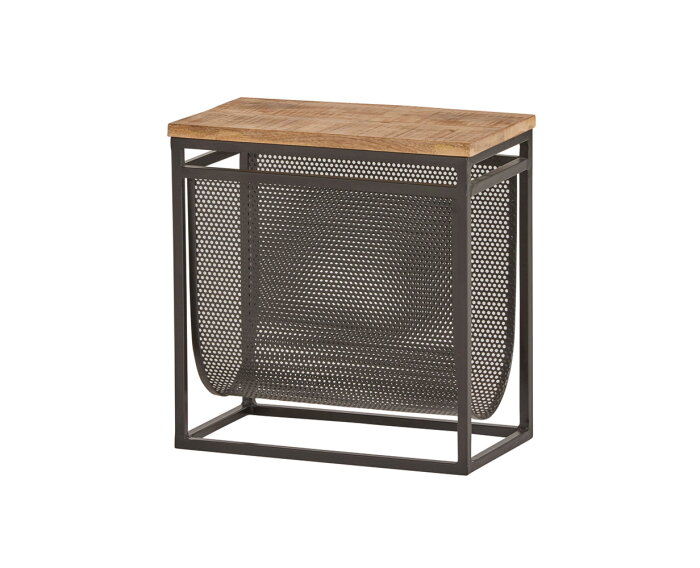 Tijdschriftenrek met mandje mangohout metaal - Naturel - Industrieel - 44x24x44 cm