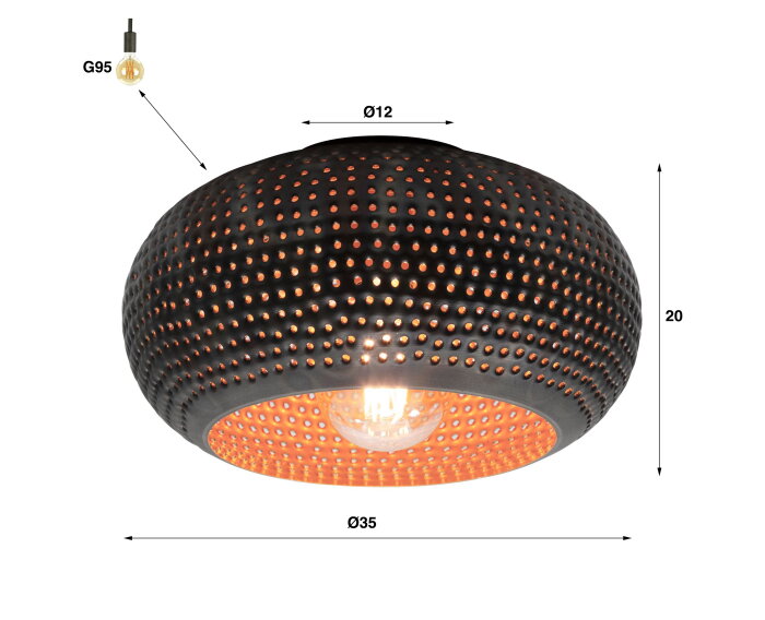 Plafondlamp Disk punch &Oslash;35 cm  - Zwart bruin