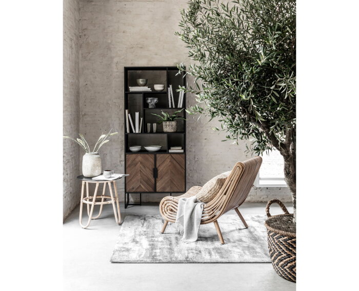 Bookcase Criss Cross, 2 doors, 7 open racks,185x80x40 cm, mixed wood