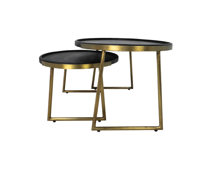 Salontafel Paulson - mangohout/antique gold - set van 2