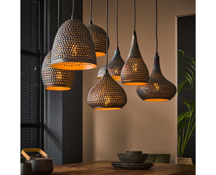 Hanglamp Punch mix 7 lampen - Zwart bruin