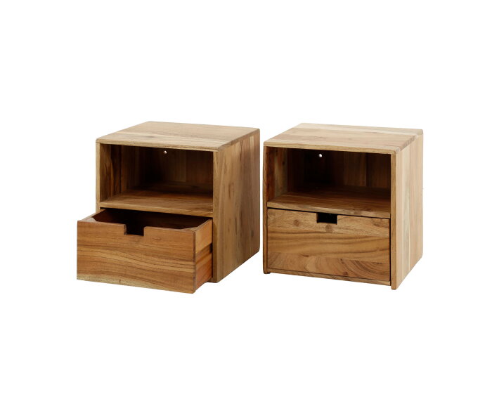 Nachtkastje Flat zwevend set van 2 Acacia